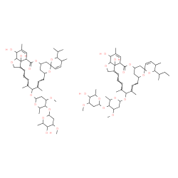 ChemSpider 2D Image | (10'E,14'E,16'E)-21',24'-Dihydroxy-6-isopropyl-5,11',13',22'-tetramethyl-2'-oxo-5,6-dihydrospiro[pyran-2,6'-[3,7,19]trioxatetracyclo[15.6.1.1~4,8~.0~20,24~]pentacosa[10,14,16,22]tetraen]-12'-yl 2,6-di
deoxy-4-O-(2,6-dideoxy-3-O-methylhexopyranosyl)-3-O-methylhexopyranoside - (10'E,14'E,16'E)-6-sec-butyl-21',24'-dihydroxy-5,11',13',22'-tetramethyl-2'-oxo-5,6-dihydrospiro[pyran-2,6'-[3,7,19]trioxatet
racyclo[15.6.1.1~4,8~.0~20,24~]pentacosa[10, | C95H142O28