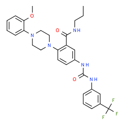 ChemSpider 2D Image | 2-[4-(2-Methoxyphenyl)-1-piperazinyl]-N-propyl-5-({[3-(trifluoromethyl)phenyl]carbamoyl}amino)benzamide | C29H32F3N5O3