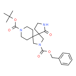 ChemSpider 2D Image | 13-Benzyl 9-(2-methyl-2-propanyl) 1-oxo-2,9,13-triazadispiro[4.0.5.3]tetradecane-9,13-dicarboxylate | C24H33N3O5