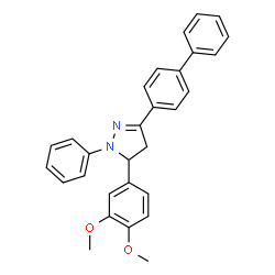 ChemSpider 2D Image | 3-(4-Biphenylyl)-5-(3,4-dimethoxyphenyl)-1-phenyl-4,5-dihydro-1H-pyrazole | C29H26N2O2