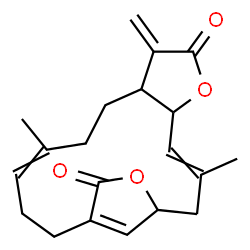 ChemSpider 2D Image | 3,12-Dimethyl-8-methylene-6,18-dioxatricyclo[14.2.1.0~5,9~]nonadeca-3,12,16(19)-triene-7,17-dione | C20H24O4