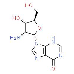 ChemSpider 2D Image | 9-(2-Amino-2-deoxy-alpha-D-ribofuranosyl)-1,9-dihydro-6H-purin-6-one | C10H13N5O4
