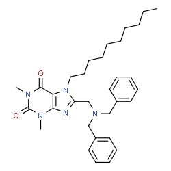 ChemSpider 2D Image | 7-Decyl-8-[(dibenzylamino)methyl]-1,3-dimethyl-3,7-dihydro-1H-purine-2,6-dione | C32H43N5O2