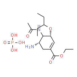 ChemSpider 2D Image | Ethyl (3R,5S)-4-acetamido-5-amino-3-(3-pentanyloxy)-1-cyclohexene-1-carboxylate phosphate (1:1) | C16H31N2O8P
