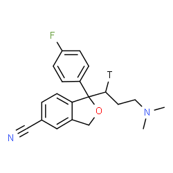 ChemSpider 2D Image | 1-[3-(Dimethylamino)(1-~3~H_1_)propyl]-1-(4-fluorophenyl)-1,3-dihydro-2-benzofuran-5-carbonitrile | C20H20TFN2O