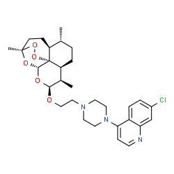 ChemSpider 2D Image | 7-Chloro-4-[4-(2-{[(1R,4S,5R,8S,9R,10S,12R,13R)-1,5,9-trimethyl-11,14,15,16-tetraoxatetracyclo[10.3.1.0~4,13~.0~8,13~]hexadec-10-yl]oxy}ethyl)-1-piperazinyl]quinoline | C30H40ClN3O5