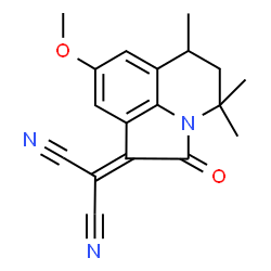 ChemSpider 2D Image | (8-Methoxy-4,4,6-trimethyl-2-oxo-5,6-dihydro-4H-pyrrolo[3,2,1-ij]quinolin-1(2H)-ylidene)malononitrile | C18H17N3O2