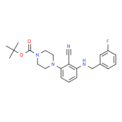 ChemSpider 2D Image | 2-Methyl-2-propanyl 4-{2-cyano-3-[(3-fluorobenzyl)amino]phenyl}-1-piperazinecarboxylate | C23H27FN4O2