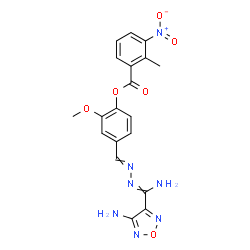 ChemSpider 2D Image | 4-({[Amino(4-amino-1,2,5-oxadiazol-3-yl)methylene]hydrazono}methyl)-2-methoxyphenyl 2-methyl-3-nitrobenzoate | C19H17N7O6