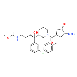 ChemSpider 2D Image | Methyl [(4S)-4-[(3R)-1-{[(1S,3R,4S)-3-amino-4-hydroxycyclopentyl]carbonyl}-3-piperidinyl]-4-(6-chloro-3'-methyl-2-biphenylyl)-4-hydroxybutyl]carbamate | C30H40ClN3O5