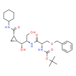 ChemSpider 2D Image | 2-Methyl-2-propanyl [(2S)-3-(benzyloxy)-1-({(1R,2S)-1-[(1R,2S)-2-(cyclohexylcarbamoyl)cyclopropyl]-1,3-dihydroxy-2-propanyl}amino)-1-oxo-2-propanyl]carbamate | C28H43N3O7