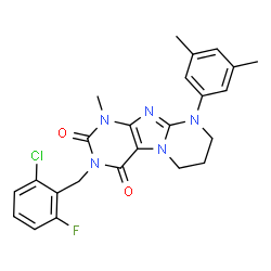 ChemSpider 2D Image | 3-(2-Chloro-6-fluorobenzyl)-9-(3,5-dimethylphenyl)-1-methyl-6,7,8,9-tetrahydropyrimido[2,1-f]purine-2,4(1H,3H)-dione | C24H23ClFN5O2