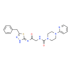 ChemSpider 2D Image | N-{2-[(5-Benzyl-1,3,4-thiadiazol-2-yl)amino]-2-oxoethyl}-4-(2-pyridinyl)-1-piperazinecarboxamide | C21H23N7O2S