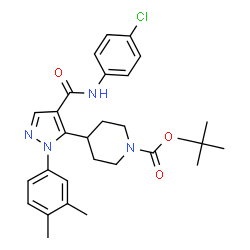 ChemSpider 2D Image | 2-Methyl-2-propanyl 4-{4-[(4-chlorophenyl)carbamoyl]-1-(3,4-dimethylphenyl)-1H-pyrazol-5-yl}-1-piperidinecarboxylate | C28H33ClN4O3