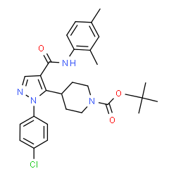 ChemSpider 2D Image | 2-Methyl-2-propanyl 4-{1-(4-chlorophenyl)-4-[(2,4-dimethylphenyl)carbamoyl]-1H-pyrazol-5-yl}-1-piperidinecarboxylate | C28H33ClN4O3