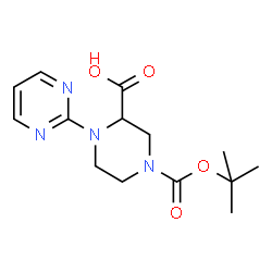 ChemSpider 2D Image | 4-(tert-Butoxycarbonyl)-1-(pyrimidin-2-yl)piperazine-2-carboxylic acid | C14H20N4O4
