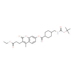 ChemSpider 2D Image | 3-(3-Ethoxy-3-oxopropyl)-4-methyl-2-oxo-2H-chromen-7-yl 4-[({[(2-methyl-2-propanyl)oxy]carbonyl}amino)methyl]cyclohexanecarboxylate | C28H37NO8