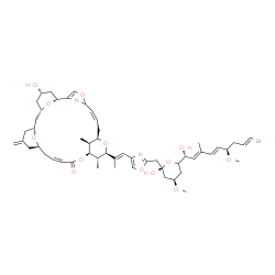 ChemSpider 2D Image | (1R,6Z,9R,11R,12R,13S,16Z,19S,23R,25S,27S,31S)-11-{(1E)-1-[2-({(2R,4R)-6-[(1R,2E,4E,6R,8E)-9-Bromo-1-hydroxy-6-methoxy-3-methyl-2,4,8-nonatrien-1-yl]-2-hydroxy-4-methoxytetrahydro-2H-pyran-2-yl}methyl
)-1,3-oxazol-4-yl]-1-propen-2-yl}-27-hydroxy-12,31-dimethyl-21-methylene-4,10,14,29,30-pentaoxa-32-azapentacyclo[23.3.1.1~2,5~.1~9,13~.1~19,23~]dotriaconta-2,5(32),6,16-tetraen-15-one | C53H71BrN2O13