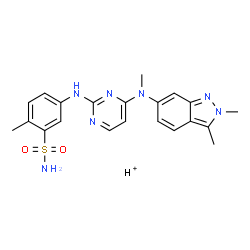 ChemSpider 2D Image | Benzenesulfonamide, 5-[[4-[(2,3-dimethyl-2H-indazol-6-yl)methylamino]-2-pyrimidinyl]amino]-2-methyl-, hydrogen salt | C21H24N7O2S