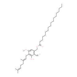 ChemSpider 2D Image | 4-[(2E)-3,7-Dimethyl-2,6-octadien-1-yl]-2-formyl-3-hydroxy-5-methoxybenzyl stearate | C37H60O5