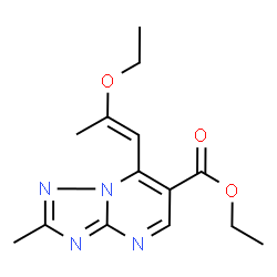 ChemSpider 2D Image | Ethyl 7-[(1E)-2-ethoxy-1-propen-1-yl]-2-methyl[1,2,4]triazolo[1,5-a]pyrimidine-6-carboxylate | C14H18N4O3