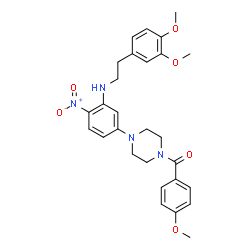 ChemSpider 2D Image | [4-(3-{[2-(3,4-Dimethoxyphenyl)ethyl]amino}-4-nitrophenyl)-1-piperazinyl](4-methoxyphenyl)methanone | C28H32N4O6