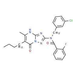 ChemSpider 2D Image | N-(6-Butyl-5-methyl-7-oxo-1,7-dihydro[1,2,4]triazolo[1,5-a]pyrimidin-2-yl)-N-(3-chlorobenzyl)-2-fluorobenzamide | C24H23ClFN5O2