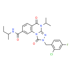 ChemSpider 2D Image | N-sec-Butyl-2-(2-chloro-4-fluorobenzyl)-4-isopropyl-1,5-dioxo-1,2,4,5-tetrahydro[1,2,4]triazolo[4,3-a]quinazoline-8-carboxamide | C24H25ClFN5O3