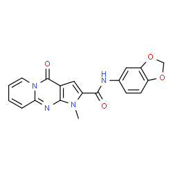ChemSpider 2D Image | N-(1,3-Benzodioxol-5-yl)-1-methyl-4-oxo-1,4-dihydropyrido[1,2-a]pyrrolo[2,3-d]pyrimidine-2-carboxamide | C19H14N4O4