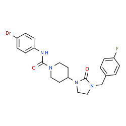 ChemSpider 2D Image | N-(4-Bromophenyl)-4-[3-(4-fluorobenzyl)-2-oxo-1-imidazolidinyl]-1-piperidinecarboxamide | C22H24BrFN4O2