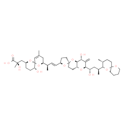 ChemSpider 2D Image | (2R)-2-Hydroxy-3-[(2S,5R,6R,8S)-5-hydroxy-8-{(2R,3E)-4-[(2S,4a'R,5R,6'S,8'R,8a'S)-8'-hydroxy-6'-{(1S,3S)-1-hydroxy-3-[(3R,6S)-3-methyl-1,7-dioxaspiro[5.5]undec-2-yl]butyl}-7'-methyleneoctahydro-3H,3'H
-spiro[furan-2,2'-pyrano[3,2-b]pyran]-5-yl]-3-buten-2-yl}-10-methyl-1,7-dioxaspiro[5.5]undec-10-en-2-yl]-2-methylpropanoic acid | C44H68O13