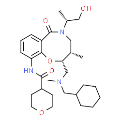 ChemSpider 2D Image | N-[(2R,3S)-2-[[cyclohexylmethyl(methyl)amino]methyl]-5-[(2R)-1-hydroxypropan-2-yl]-3-methyl-6-oxo-3,4-dihydro-2H-1,5-benzoxazocin-10-yl]-4-oxanecarboxamide | C29H45N3O5