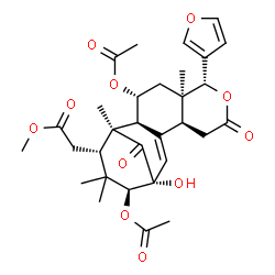 ChemSpider 2D Image | Methyl [(1S,2S,3R,5R,6R,10S,13R,14S,16S)-3,14-diacetoxy-6-(3-furyl)-13-hydroxy-1,5,15,15-tetramethyl-8,17-dioxo-7-oxatetracyclo[11.3.1.0~2,11~.0~5,10~]heptadec-11-en-16-yl]acetate | C31H38O11