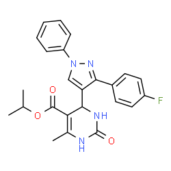 ChemSpider 2D Image | Isopropyl 4-[3-(4-fluorophenyl)-1-phenyl-1H-pyrazol-4-yl]-6-methyl-2-oxo-1,2,3,4-tetrahydro-5-pyrimidinecarboxylate | C24H23FN4O3