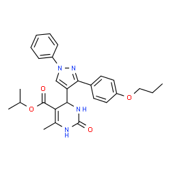 ChemSpider 2D Image | Isopropyl 6-methyl-2-oxo-4-[1-phenyl-3-(4-propoxyphenyl)-1H-pyrazol-4-yl]-1,2,3,4-tetrahydro-5-pyrimidinecarboxylate | C27H30N4O4