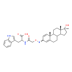 ChemSpider 2D Image | N-[({[(8xi,9xi,14xi,17beta)-17-Hydroxy-17-methylandrosta-1,4-dien-3-ylidene]amino}oxy)acetyl]tryptophan | C33H41N3O5