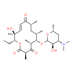 ChemSpider 2D Image | (3R,5R,6S,7S,9R,11E,13S,14R)-14-Ethyl-13-hydroxy-3,5,7,9,13-pentamethyl-2,4,10-trioxooxacyclotetradec-11-en-6-yl 3,4,6-trideoxy-3-(dimethylamino)-D-xylo-hexopyranoside | C28H47NO8