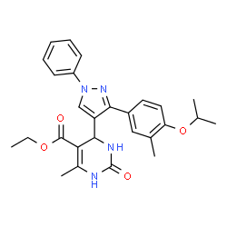 ChemSpider 2D Image | Ethyl 4-[3-(4-isopropoxy-3-methylphenyl)-1-phenyl-1H-pyrazol-4-yl]-6-methyl-2-oxo-1,2,3,4-tetrahydro-5-pyrimidinecarboxylate | C27H30N4O4