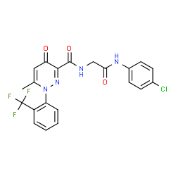 ChemSpider 2D Image | N-{2-[(4-Chlorophenyl)amino]-2-oxoethyl}-6-methyl-4-oxo-1-[2-(trifluoromethyl)phenyl]-1,4-dihydro-3-pyridazinecarboxamide | C21H16ClF3N4O3