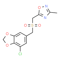 ChemSpider 2D Image | 5-({[(7-Chloro-1,3-benzodioxol-5-yl)methyl]sulfonyl}methyl)-3-methyl-1,2,4-oxadiazole | C12H11ClN2O5S