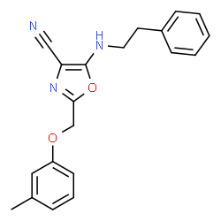 ChemSpider 2D Image | 2-[(3-Methylphenoxy)methyl]-5-[(2-phenylethyl)amino]-1,3-oxazole-4-carbonitrile | C20H19N3O2