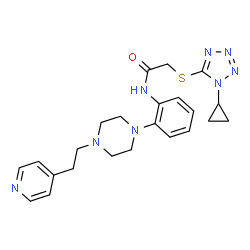 ChemSpider 2D Image | 2-[(1-Cyclopropyl-1H-tetrazol-5-yl)sulfanyl]-N-(2-{4-[2-(4-pyridinyl)ethyl]-1-piperazinyl}phenyl)acetamide | C23H28N8OS