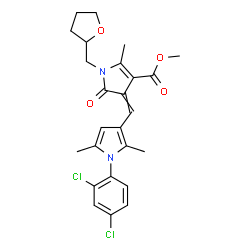 ChemSpider 2D Image | Methyl 4-{[1-(2,4-dichlorophenyl)-2,5-dimethyl-1H-pyrrol-3-yl]methylene}-2-methyl-5-oxo-1-(tetrahydro-2-furanylmethyl)-4,5-dihydro-1H-pyrrole-3-carboxylate | C25H26Cl2N2O4