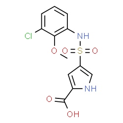 ChemSpider 2D Image | 4-[(3-Chloro-2-methoxyphenyl)sulfamoyl]-1H-pyrrole-2-carboxylic acid | C12H11ClN2O5S