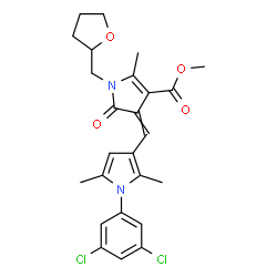 ChemSpider 2D Image | Methyl 4-{[1-(3,5-dichlorophenyl)-2,5-dimethyl-1H-pyrrol-3-yl]methylene}-2-methyl-5-oxo-1-(tetrahydro-2-furanylmethyl)-4,5-dihydro-1H-pyrrole-3-carboxylate | C25H26Cl2N2O4