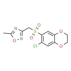 ChemSpider 2D Image | 3-{[(7-Chloro-2,3-dihydro-1,4-benzodioxin-6-yl)sulfonyl]methyl}-5-methyl-1,2,4-oxadiazole | C12H11ClN2O5S