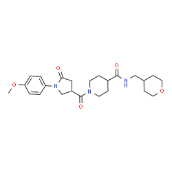 ChemSpider 2D Image | 1-{[1-(4-Methoxyphenyl)-5-oxo-3-pyrrolidinyl]carbonyl}-N-(tetrahydro-2H-pyran-4-ylmethyl)-4-piperidinecarboxamide | C24H33N3O5