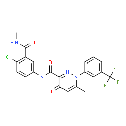 ChemSpider 2D Image | N-[4-Chloro-3-(methylcarbamoyl)phenyl]-6-methyl-4-oxo-1-[3-(trifluoromethyl)phenyl]-1,4-dihydro-3-pyridazinecarboxamide | C21H16ClF3N4O3