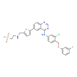 ChemSpider 2D Image | N-{3-Chloro-4-[(3-fluorophenoxy)methyl]phenyl}-6-[5-({[2-(methylsulfonyl)ethyl]amino}methyl)-2-furyl]-4-quinazolinamine | C29H26ClFN4O4S