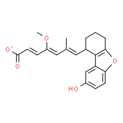 ChemSpider 2D Image | (2E,4Z,6E)-7-(8-Hydroxy-1,2,3,4-tetrahydrodibenzo[b,d]furan-1-yl)-4-methoxy-6-methyl-2,4,6-heptatrienoate | C21H21O5